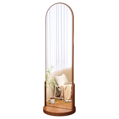 简约实木置物架家用移动穿衣镜可旋转洞洞板收纳架收纳一体带镜子