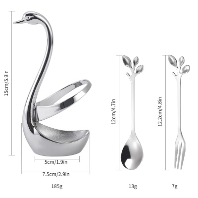 小号天鹅底座水果叉树叶咖啡勺套装不锈钢餐厅酒店摆件餐具收纳架