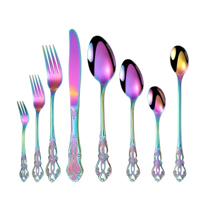 皇庭欧式不锈钢刀叉勺复古轻奢浮雕金色酒店牛排刀叉西餐具套装