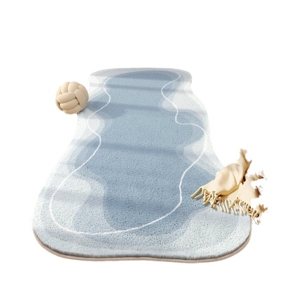 新款卧室绿色床边地毯少女ins奶油风轻奢高级感不规则长条地垫