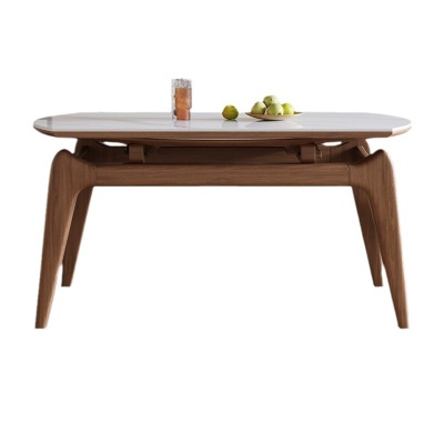 新款实木岩板餐桌椅组合现代简约小户型可伸缩折叠方变圆形吃饭桌