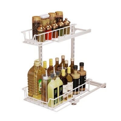 高度可调节厨房下水槽置物架调料清洁多功能抽拉式收纳橱柜分层架