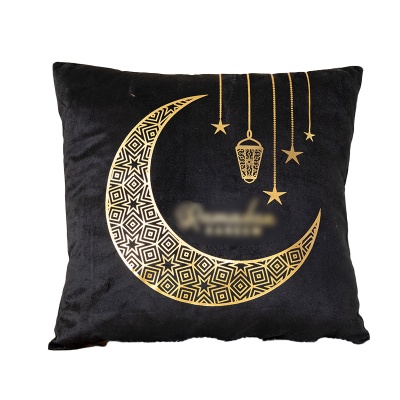 跨境轻奢古典金色月亮烫金抱枕靠腰黑白烫金短毛绒抱枕套沙发靠垫