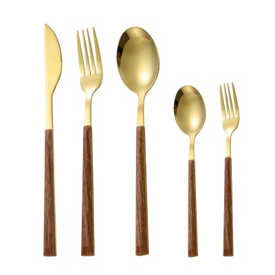 礼品盒木纹韩式勺夹柄家用刀叉勺餐具 酒店牛排刀 套装不锈钢勺子