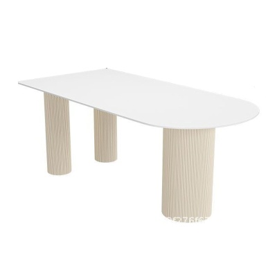 奶油风岩板餐桌椅组合小户型岛台餐桌一体简约餐桌家用靠墙饭桌