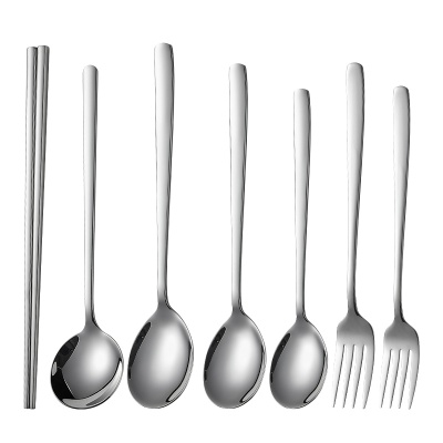 韩式304不锈钢筷子刀叉勺 家用金色长柄吃饭搅拌甜品牛排西餐餐具