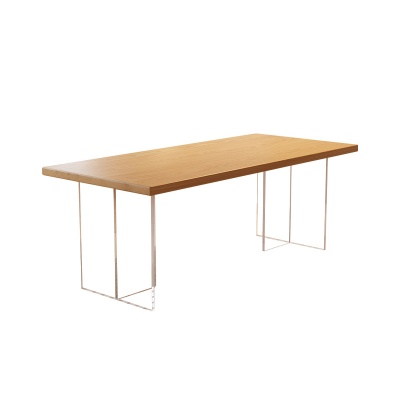 北欧实木餐桌椅组合家用透明亚克力悬浮餐桌长方形白蜡木吃饭桌子