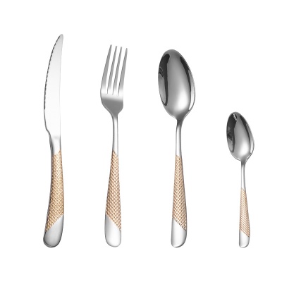 跨境不锈钢餐具刀叉勺子高颜值锤纹星钻甜品牛排西餐spoons套装