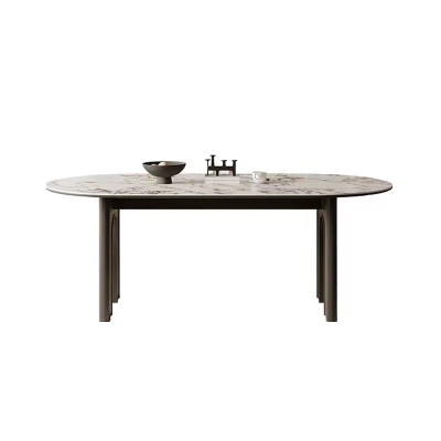 实木法式复古餐桌白蜡木餐桌高级感洞石岩板胡桃色家用椭圆形餐桌