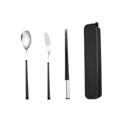 304不锈钢便携餐具磨砂手柄勺叉筷子套装学生便携叉勺筷三件套