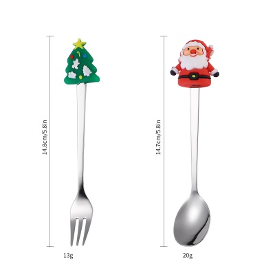 卡通硅胶不锈钢勺子叉子餐具套装蛋糕水果叉家用圣诞礼物搅拌咖啡