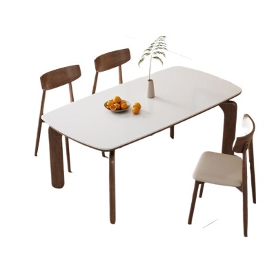 北欧轻奢实木岩板餐桌餐桌椅极简简约家用小户型长方形组合饭桌子