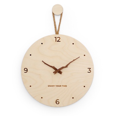 北欧简约木制麻绳挂钟客厅家用钟饰静音钟表时尚日式现代创意时钟