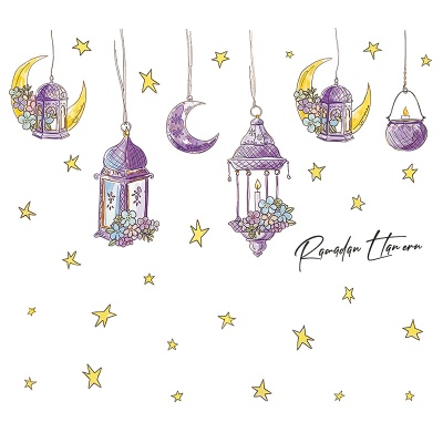 TEMU跨境新款中东节星星月亮墙贴跨境斋节客厅窗贴节日墙贴pvc