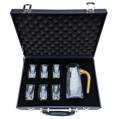 创意轻奢金箔白酒杯套装家用水晶酒壶烈酒杯子弹杯分酒器礼盒酒具