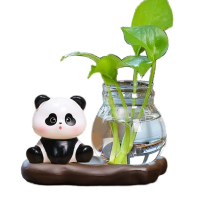 熊猫水培花瓶桌面摆件办公室水养植物花器女生工位办公桌装饰公仔