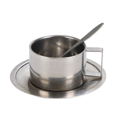 日式工业风复古磨砂做旧304不锈钢茶咖啡杯碟勺套装家用哑光餐具