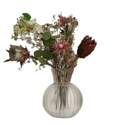 北欧玻璃花瓶透明 竖纹 创意客厅插花玫瑰百合鲜花家用装饰摆件