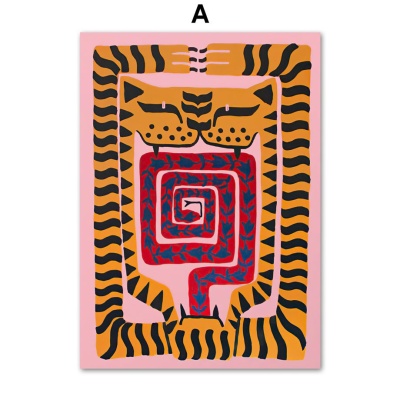 北欧抽象艺术餐厅客厅装饰画复古线条老虎墙壁画小众客厅卧室挂画