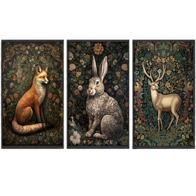 动物海报 狐狸兔子梅花鹿三件套装饰画 亚马逊爆款适合客厅装饰画