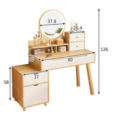 梳妆台现代卧室边柜一体式实木腿化妆台出租屋带斗柜新中式化妆桌
