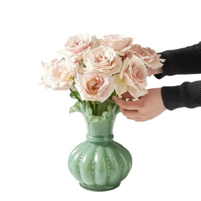中古芬顿花瓶摆件客厅水养插鲜花高级感轻奢玻璃粉色创意简约花瓶