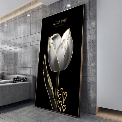 黑白花海报金色帆布画现代家居装饰墙艺术绘画北欧客厅装饰画芯