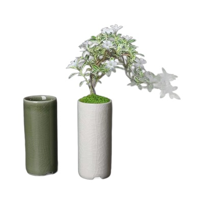 小直筒冰裂釉迷你花盆多肉绿植竹柏酒店花器创意陶瓷桌面盆栽有孔