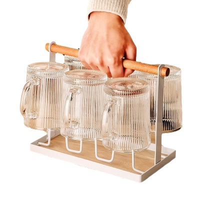 竖纹玻璃杯高颜值网红水杯带把家用茶杯耐高温防爆杯子牛奶咖啡杯