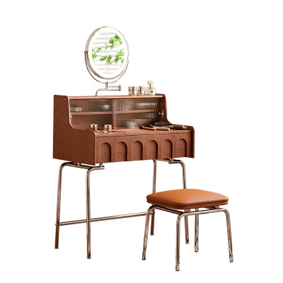 桐语特中古风梳妆台小户型卧室玻璃复古化妆桌包豪斯带抽屉化妆台