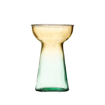 欧式玻璃花瓶透明渐变色宽口简约水培植物插花器创意桌面摆件批发