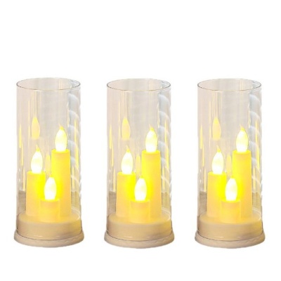 创意LED亚克力玻璃杯蜡三头电子蜡烛灯婚庆烛台灯浪漫氛围灯摆件