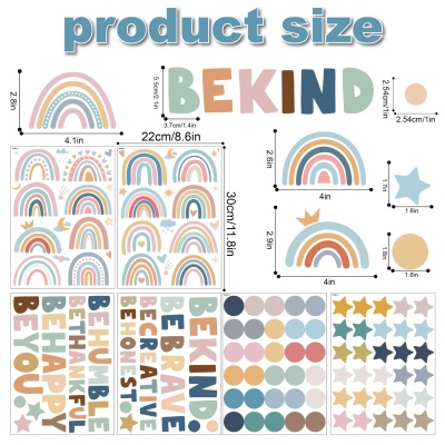 跨境卡通墙贴波西米亚彩虹英文装饰墙壁家居幼儿园儿童房自粘墙贴