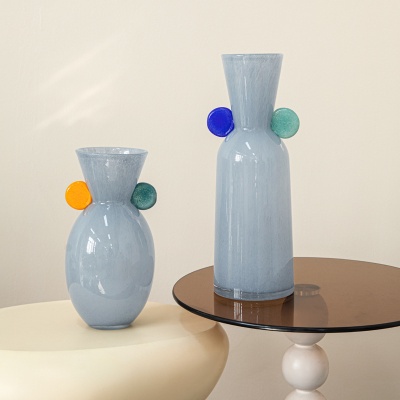 视远简约双耳拼接时尚玻璃花瓶高级感琉创意现代客厅插花摆件ins