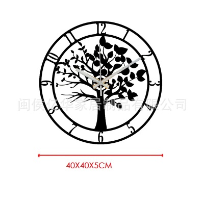 铁艺壁钟生命树创意挂钟轻奢网红钟表简约现代时钟挂钟装饰挂墙钟
