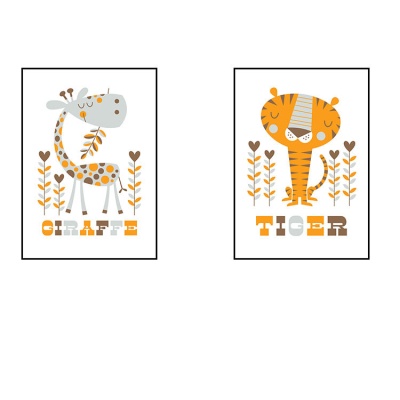 外贸新款北欧现代儿童插画可爱卡通动物狮子儿童书房卧室装饰画