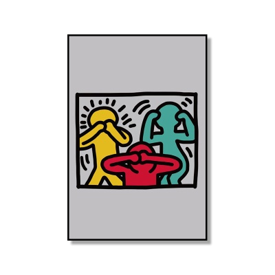 基思艺术展抽象海报哈林波普艺术版画幸运贴纸心形装饰画画廊装饰