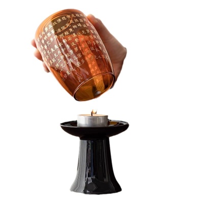 心经蜡烛烛台家用香薰玻璃摆件复古中式禅意氛围灯古风玻璃烛台