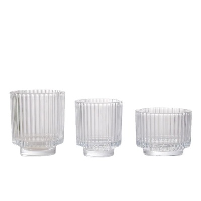 双层厚壁蜡烛玻璃杯厚底香薰烛台欧式竖条纹厚壁蜡烛杯弧底蜡烛杯