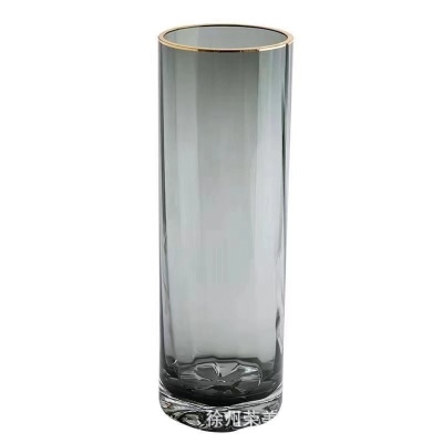 北欧风透明玻璃花瓶轻奢直筒花瓶简约水养富贵竹百合花插花瓶摆件