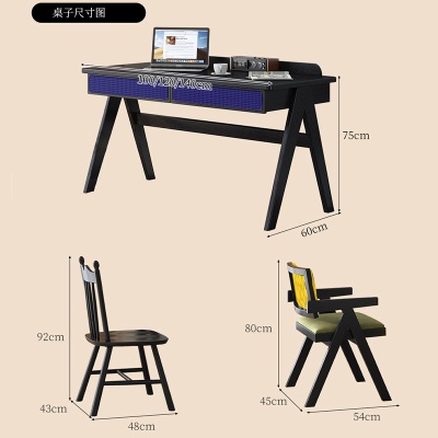 法式复古实木书桌小户型书房卧室家用电脑办公桌学生写字桌椅组合