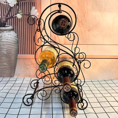 欧式铁艺红酒架创意摆件家居酒柜酒架黑色组装跨境平台源头厂家