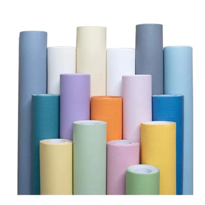 马卡龙墙纸自粘纯色贴纸卧室寝室衣柜门装饰贴防水防潮壁纸纯色翻