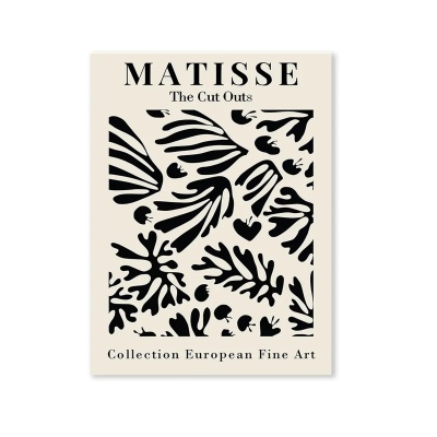 复古黑色蝴蝶花卉抽象马蒂斯客厅卧室帆布画海报墙艺术画芯无框画