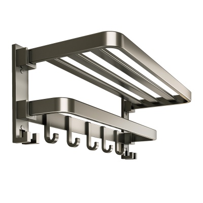 百悍毛巾架卫生间免打孔毛巾挂杆浴室厕所浴巾架毛巾一体置物架