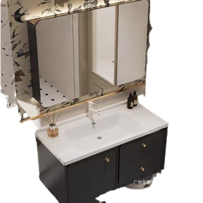 美法式智能浴室柜现代轻奢洗手池洗脸盆柜复古卫生间洗漱台卫浴柜