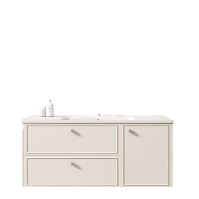 奶油风浴室柜陶瓷一体盆极简风洗手盆洗脸盆柜组合卫生间洗漱台