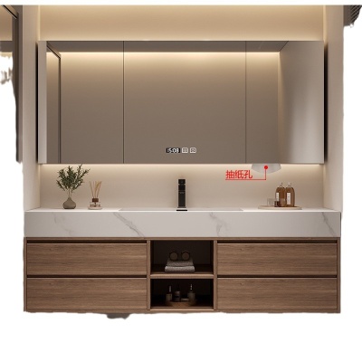轻奢简约岩板洗漱台无缝陶瓷一体盆浴室柜洗手洗脸盆柜组合卫浴柜