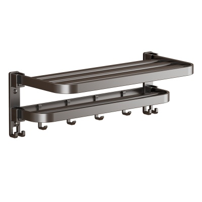 枪灰毛巾架卫生间置物架免打孔浴室架子一体挂件厕所太空铝浴巾架