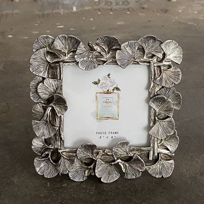 欧式金色银杏叶4寸银色树脂相框摆台创意卧室像框架装饰摆件摆台